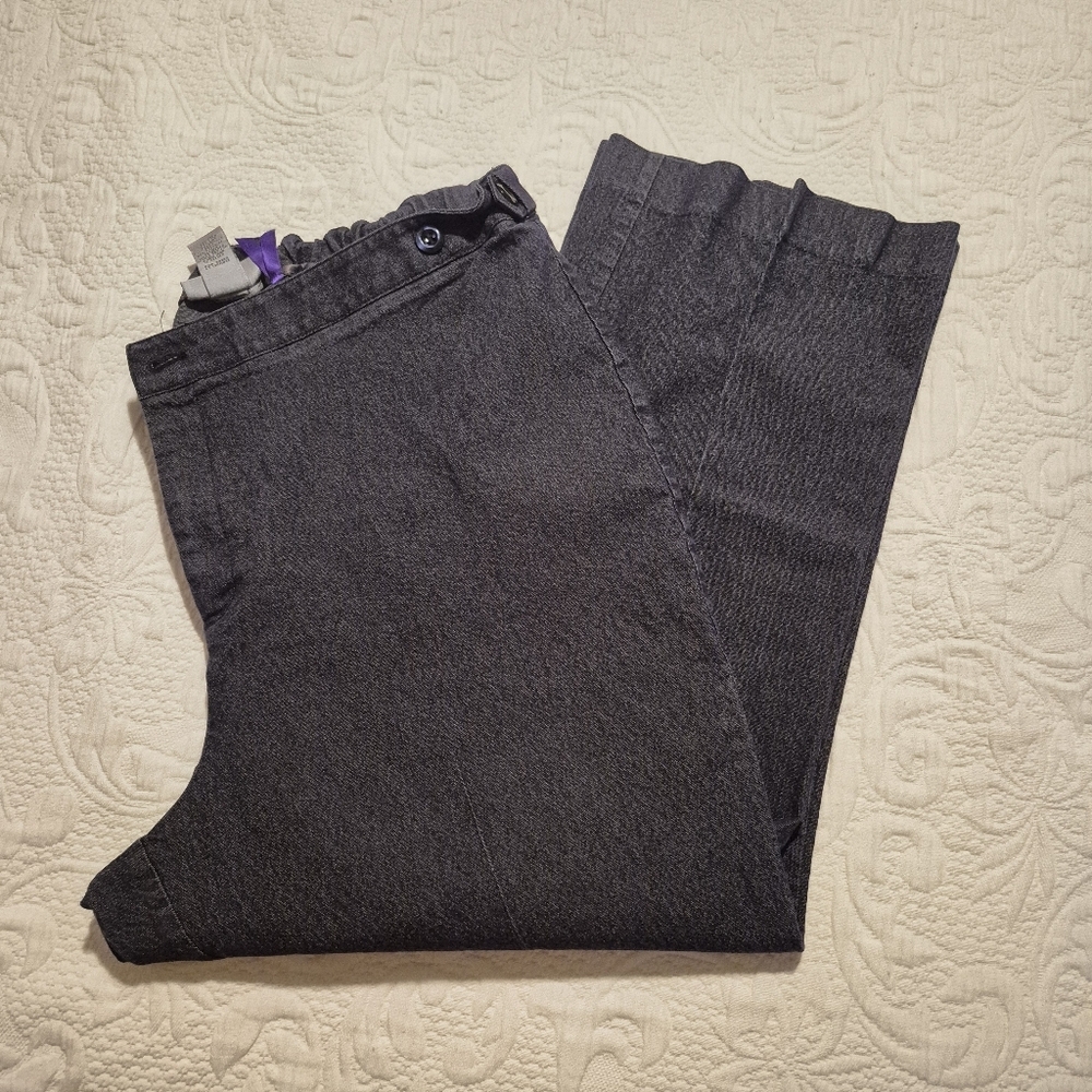 Catherines women's 20WP blue cropped pants, adjustable waist buttons VGUC